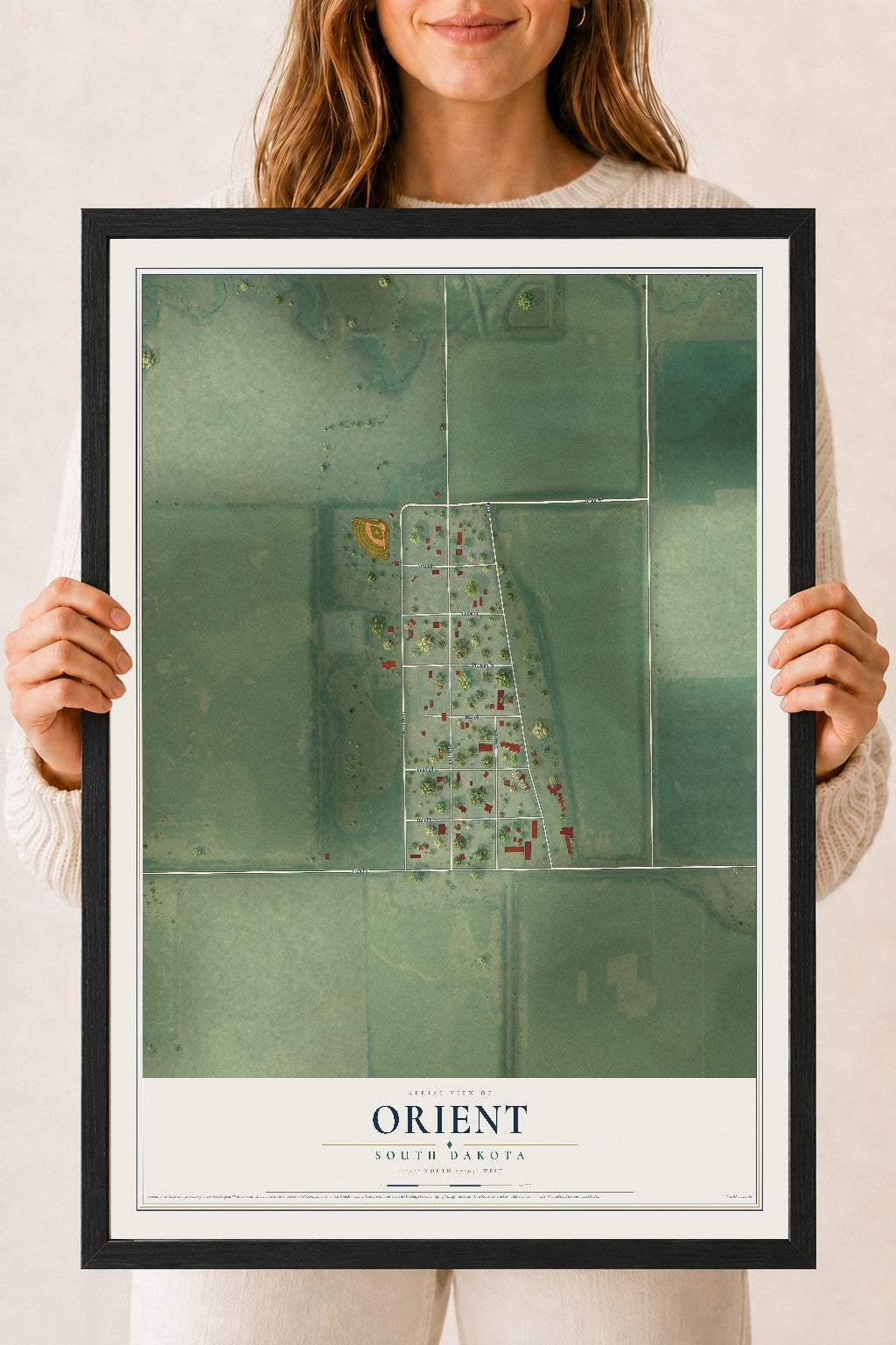 Map of Orient, South Dakota, 18 x 24 inch print in a black wood frame
