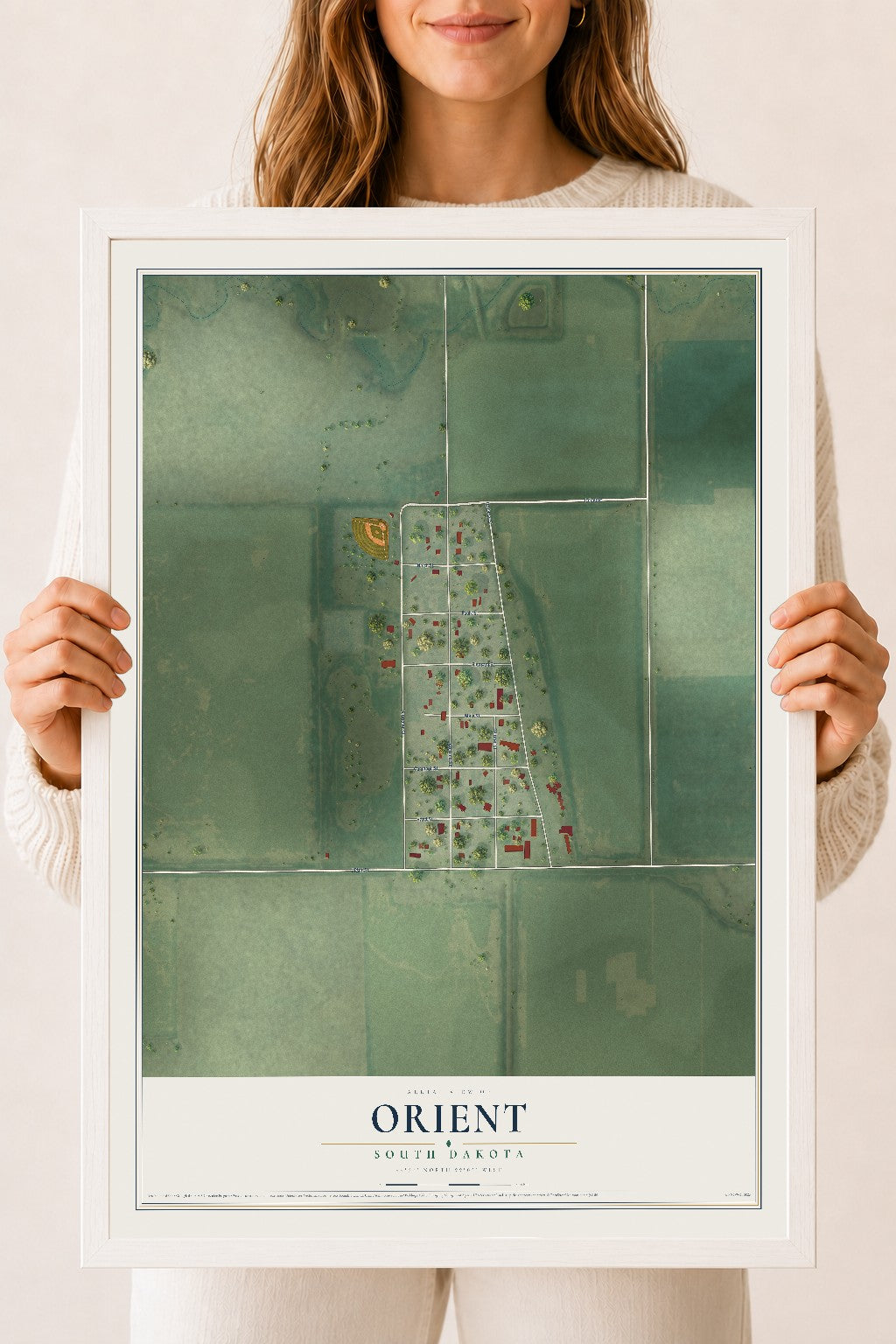 Map of Orient, South Dakota, 18 x 24 inch print in a white wood frame