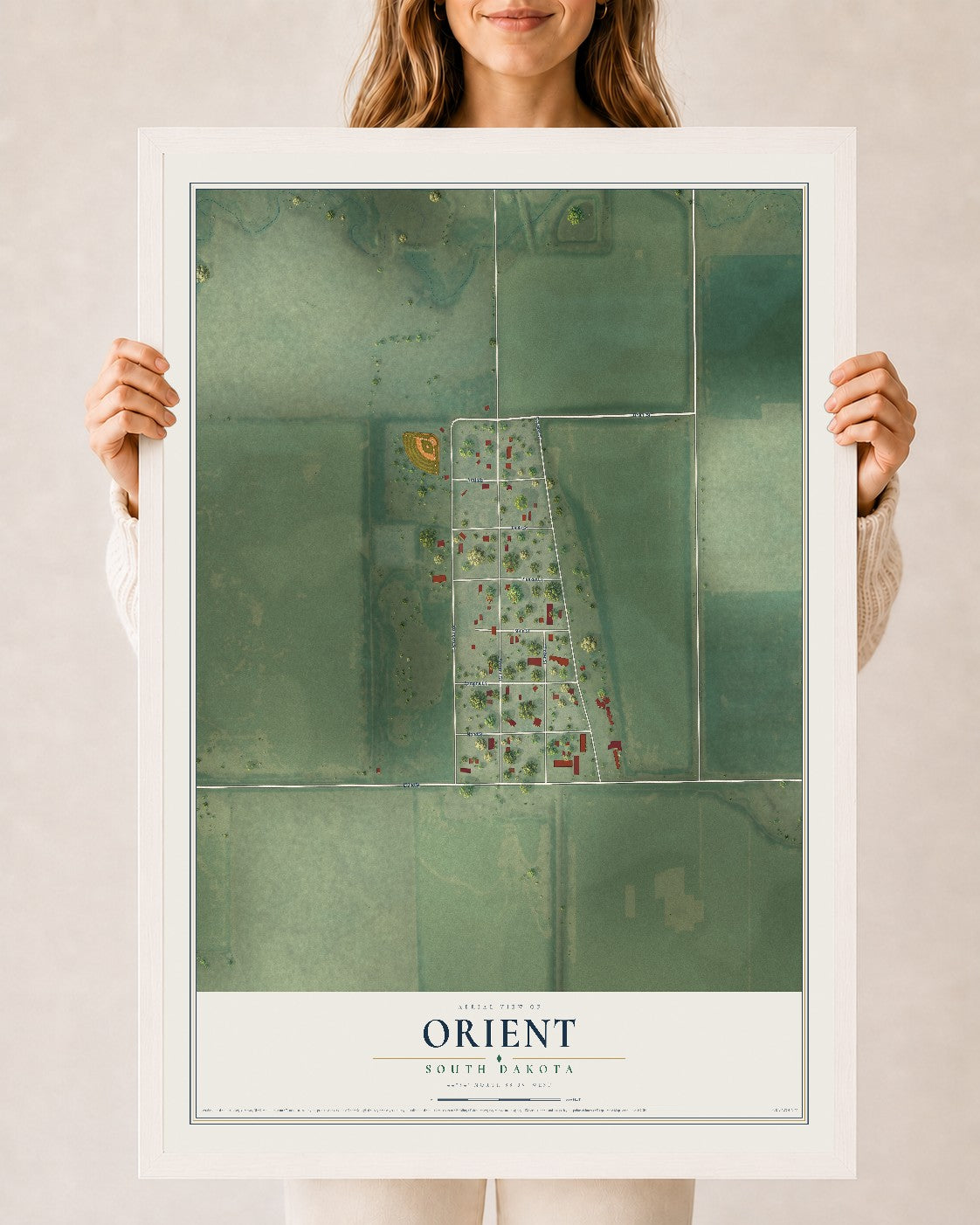 Map of Orient, South Dakota, 24 x 36 inch print in a white wood frame