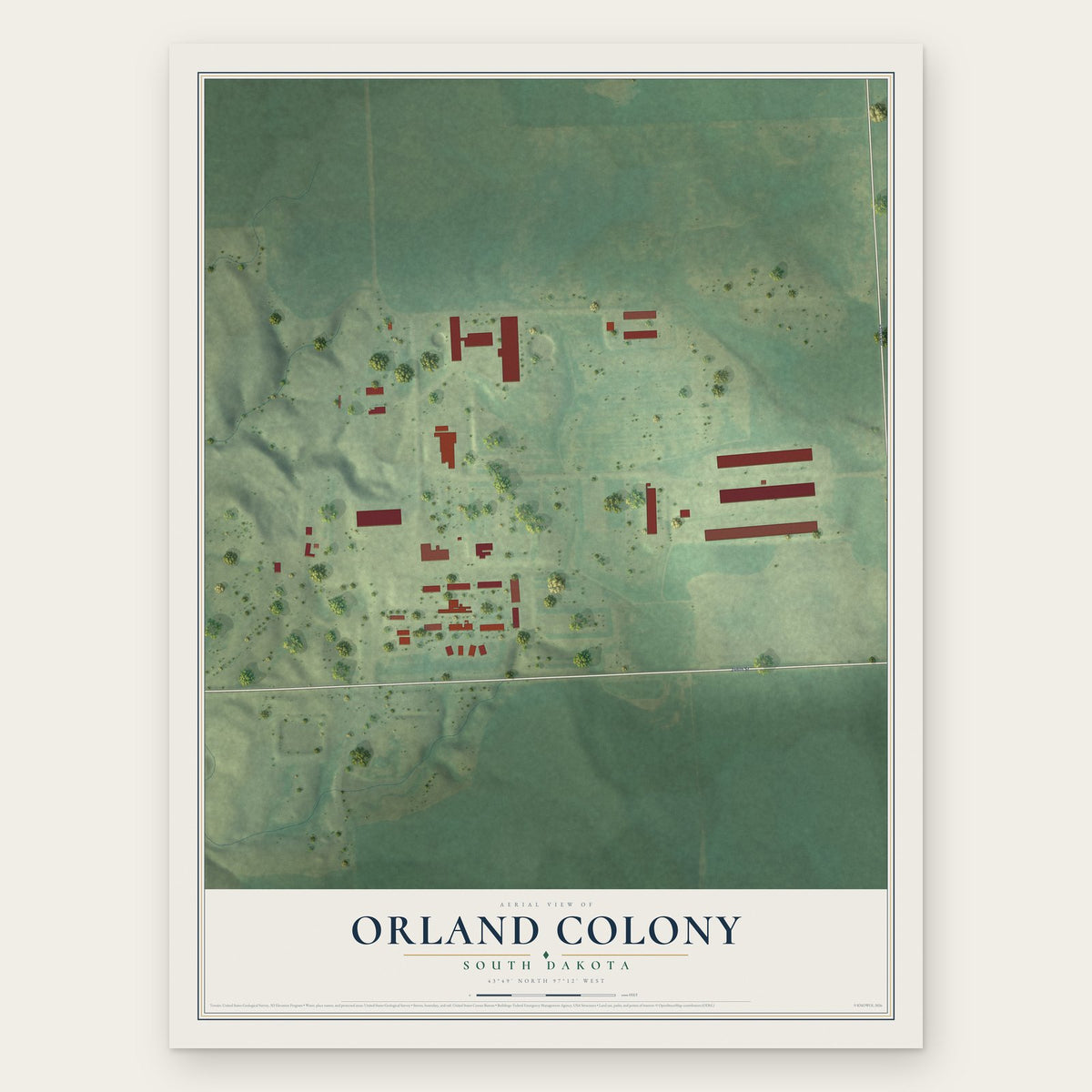Orland Colony, South Dakota map print, the full design