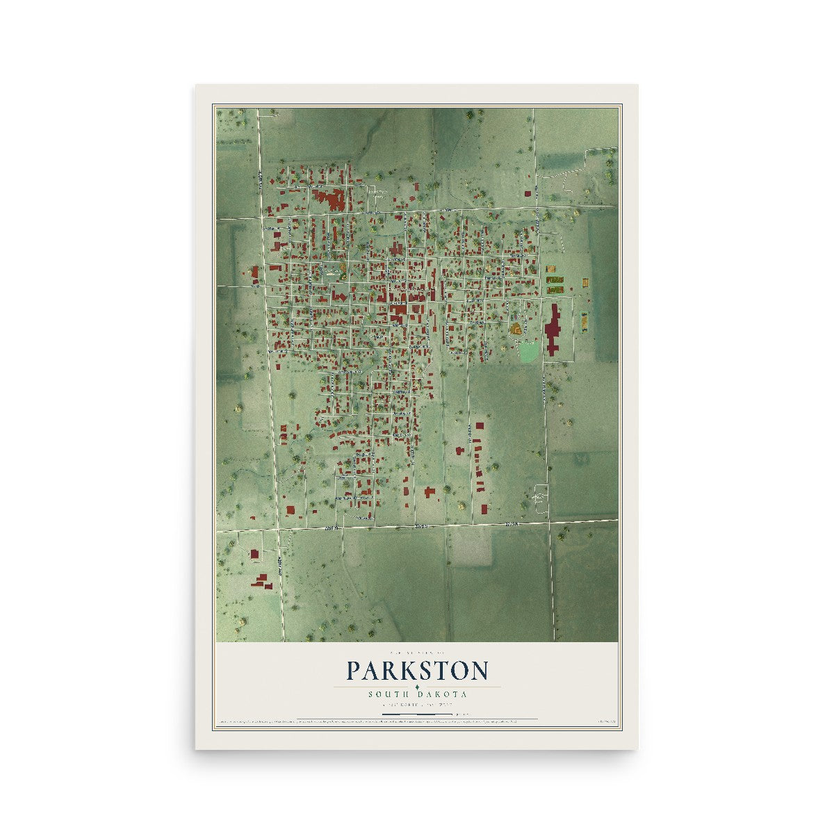 Map of Parkston, South Dakota, 12 x 18 inch unframed archival matte print