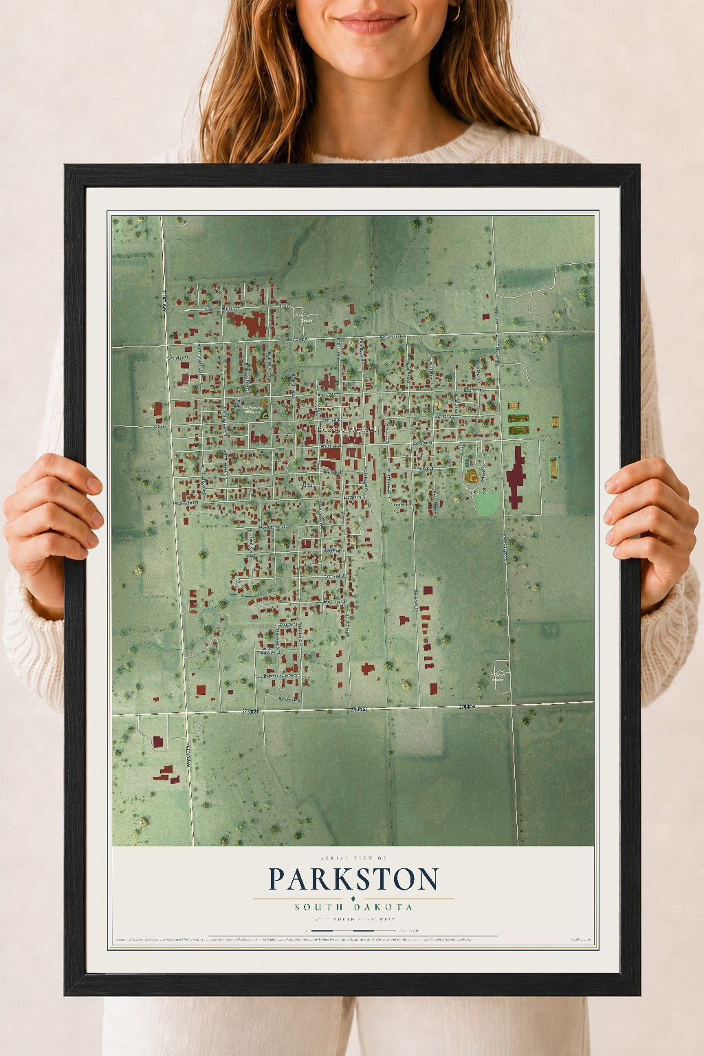 Map of Parkston, South Dakota, 18 x 24 inch print in a black wood frame