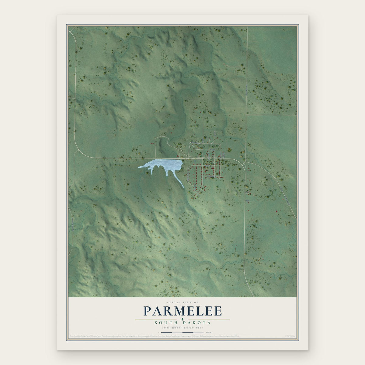 Parmelee, South Dakota map print, the full design
