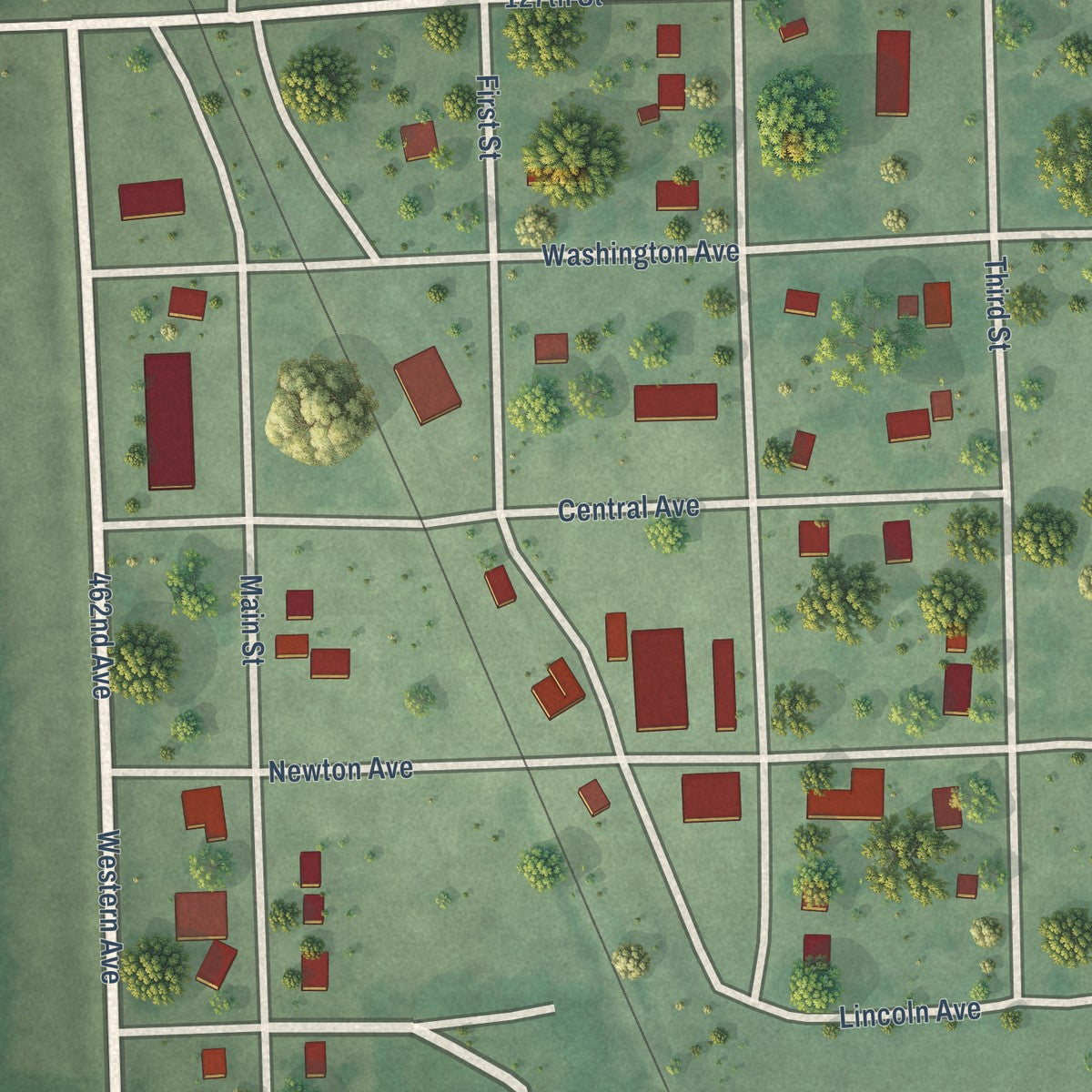 Close-up of the map of Peever, South Dakota print showing street and building detail