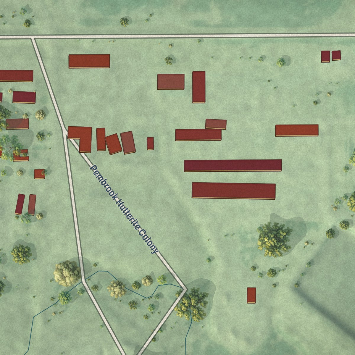 Close-up of the map of Pembrook Colony, South Dakota print showing street and building detail