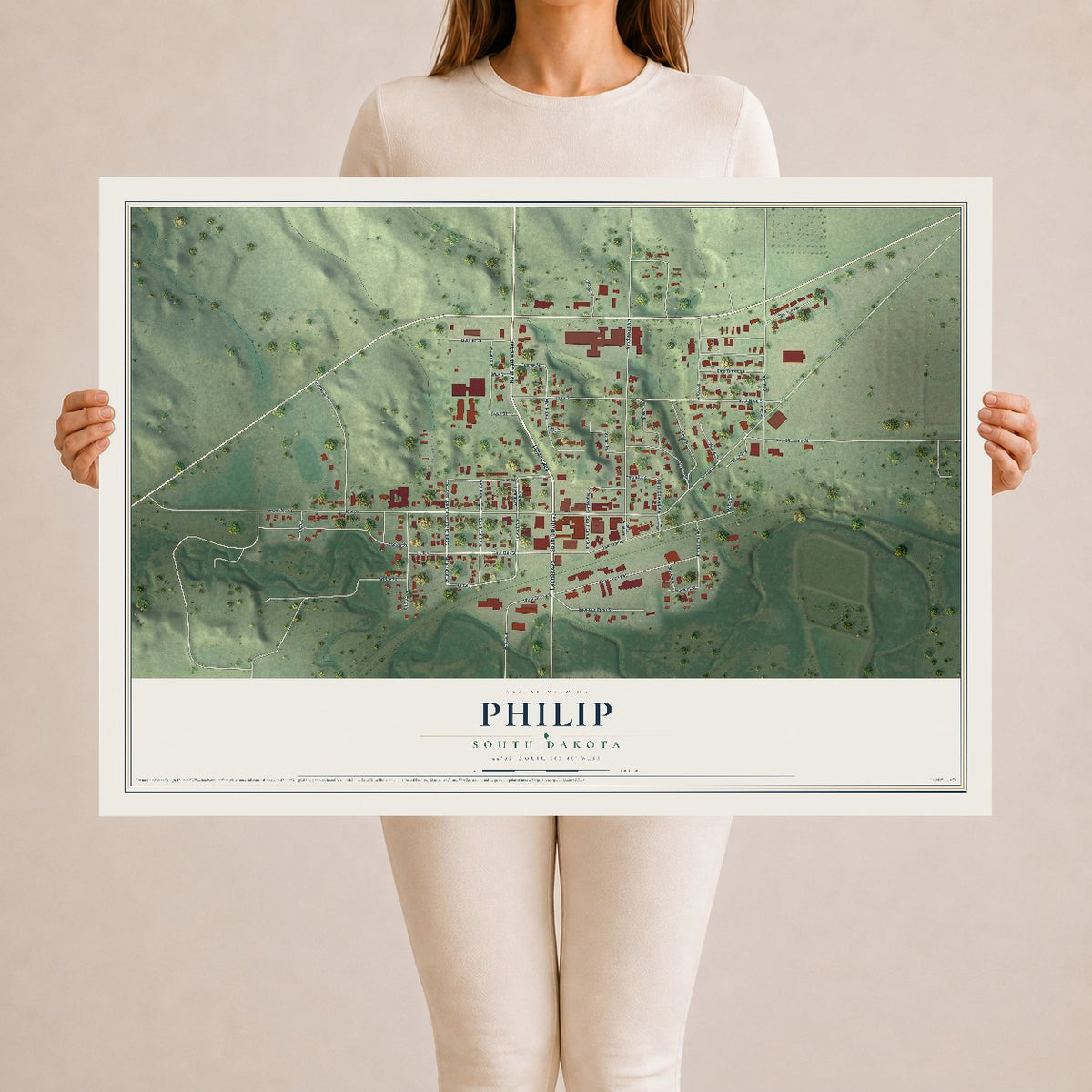 Map of Philip, South Dakota, 24 x 36 inch unframed archival matte print