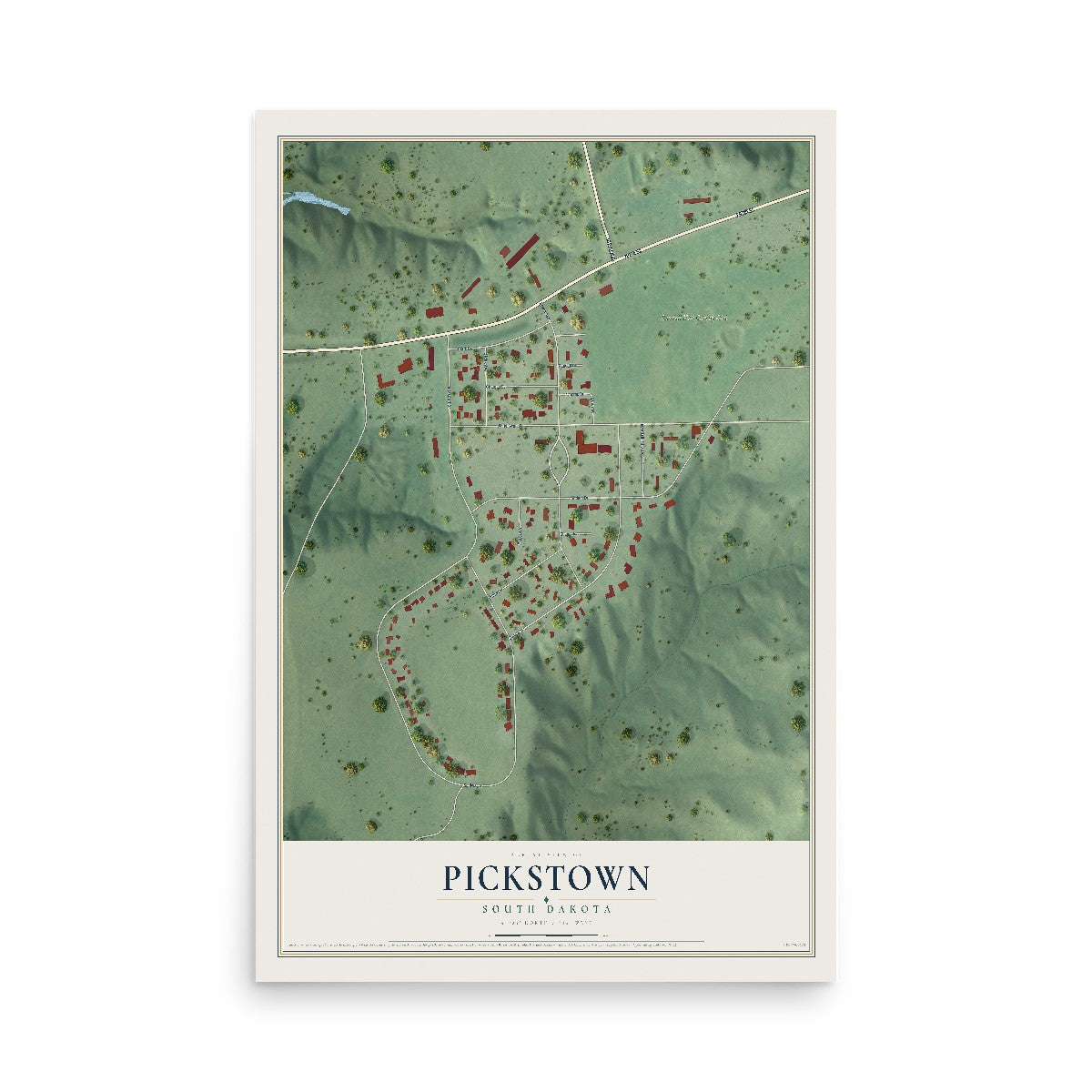 Map of Pickstown, South Dakota, 12 x 18 inch unframed archival matte print