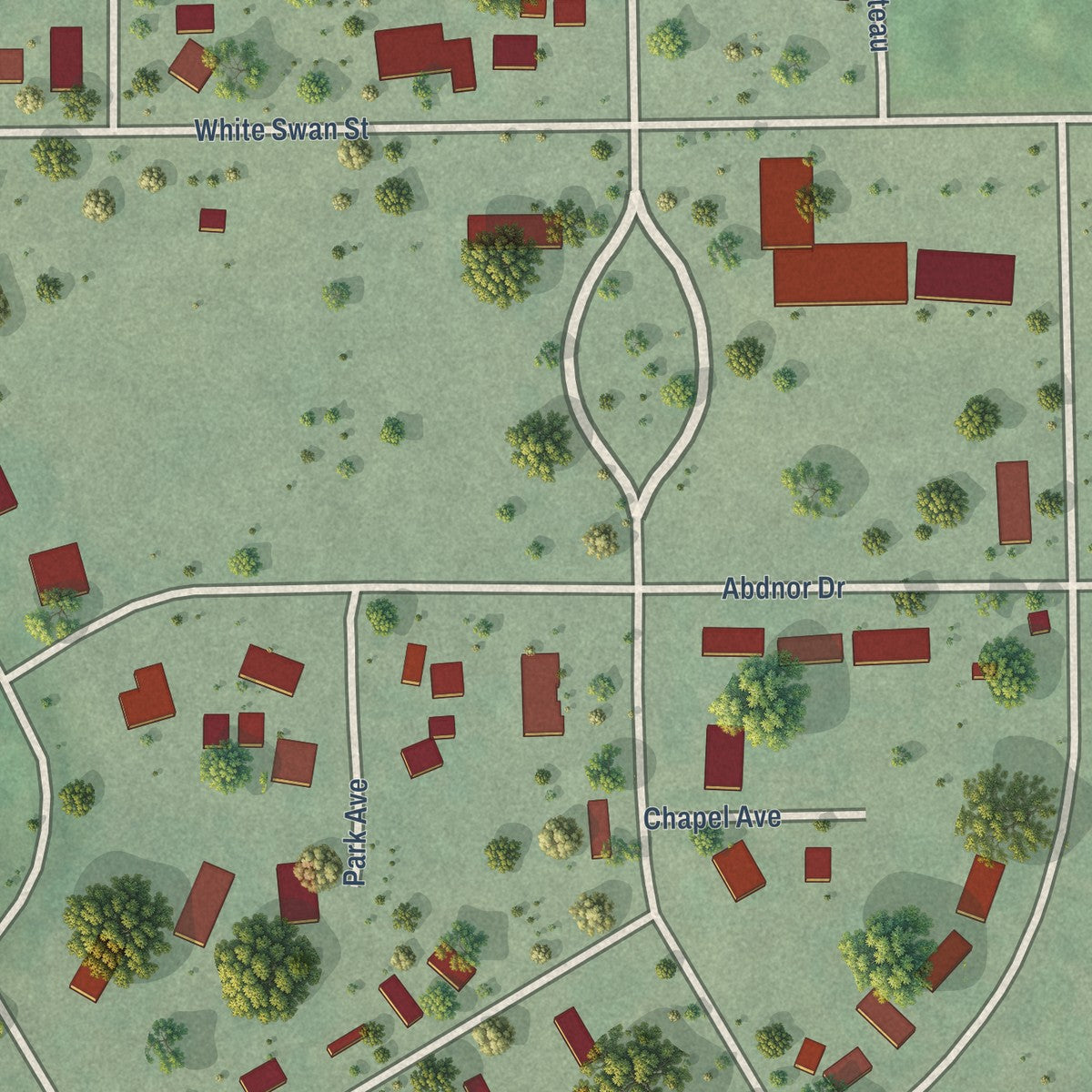 Close-up of the map of Pickstown, South Dakota print showing street and building detail