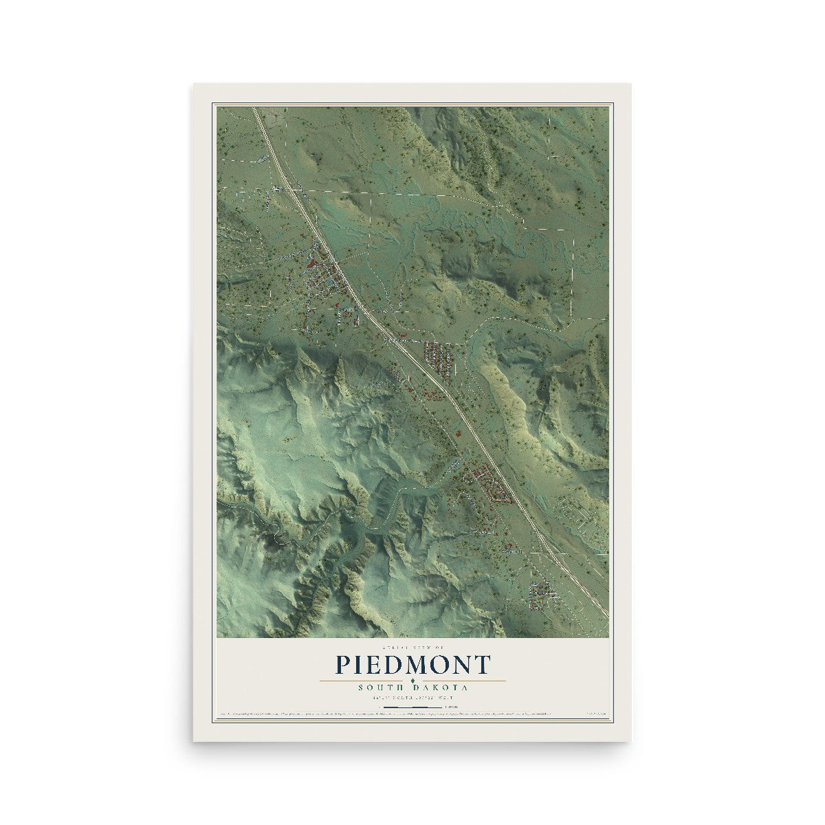Map of Piedmont, South Dakota, 12 x 18 inch unframed archival matte print
