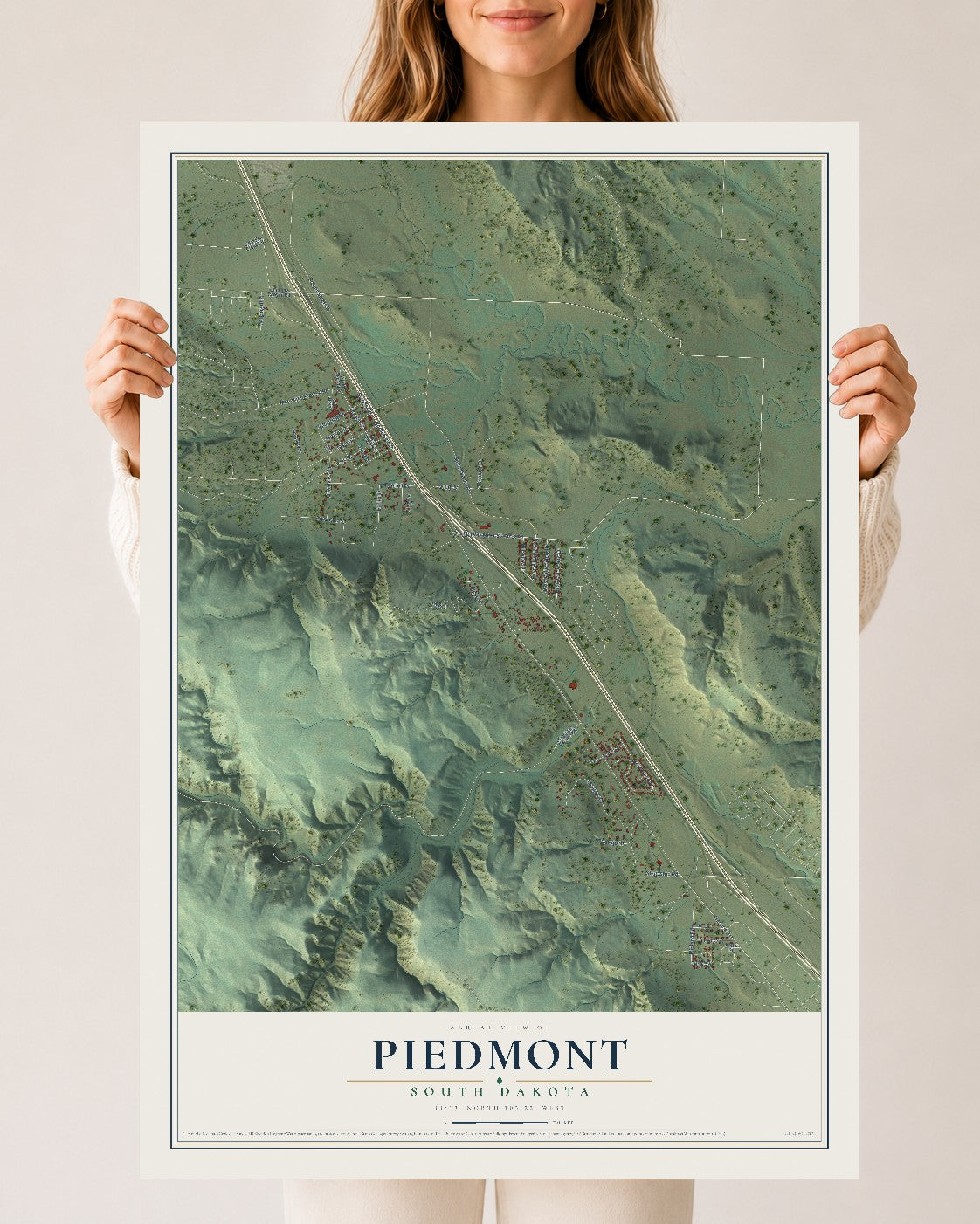 Map of Piedmont, South Dakota, 24 x 36 inch unframed archival matte print