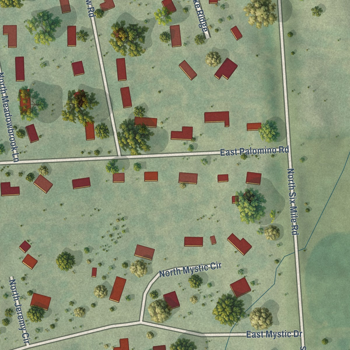 Close-up of the map of Pine Lakes Addition, South Dakota print showing street and building detail
