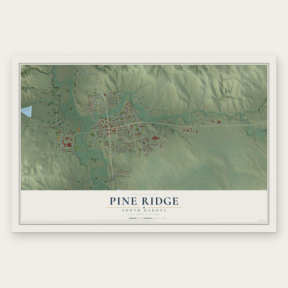 Pine Ridge, South Dakota map print, the full design