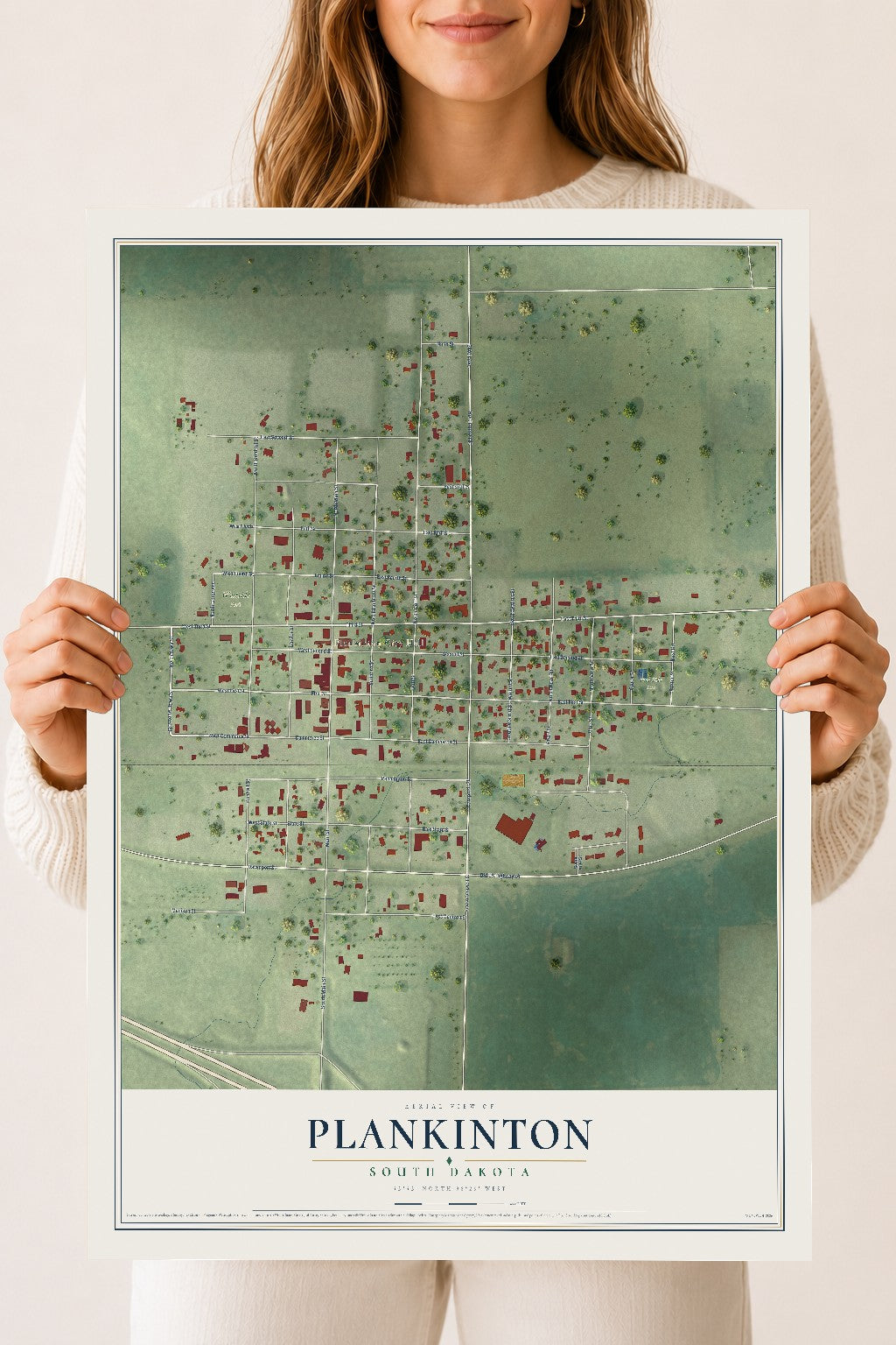 Map of Plankinton, South Dakota, 18 x 24 inch unframed archival matte print