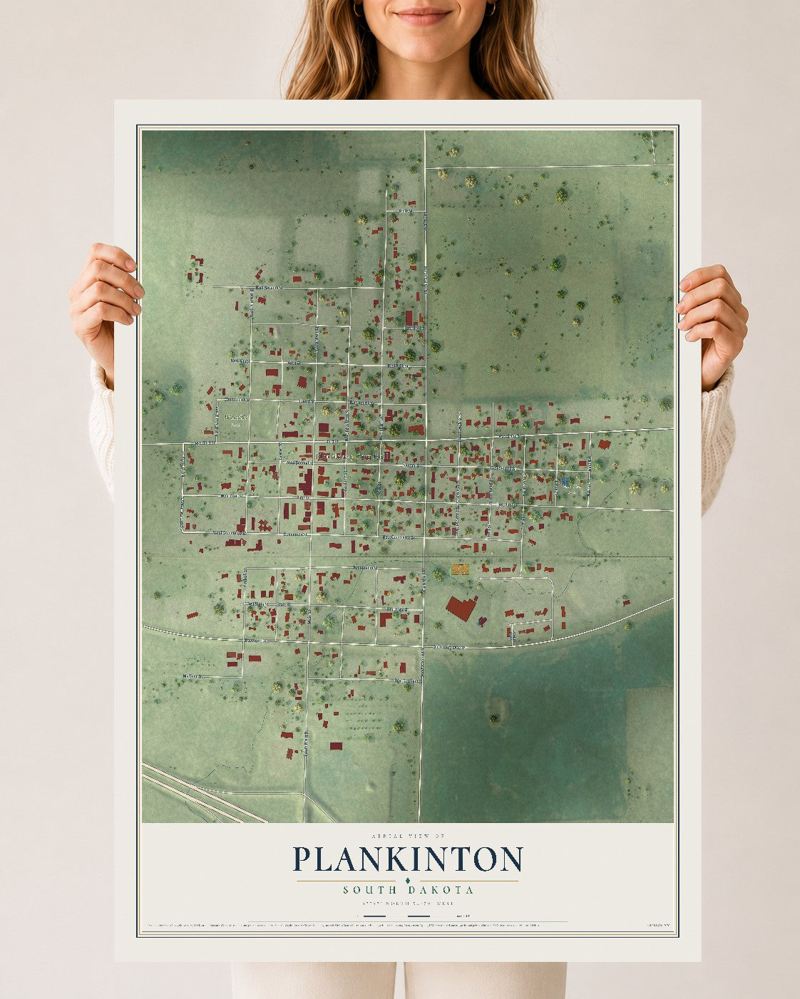 Map of Plankinton, South Dakota, 24 x 36 inch unframed archival matte print