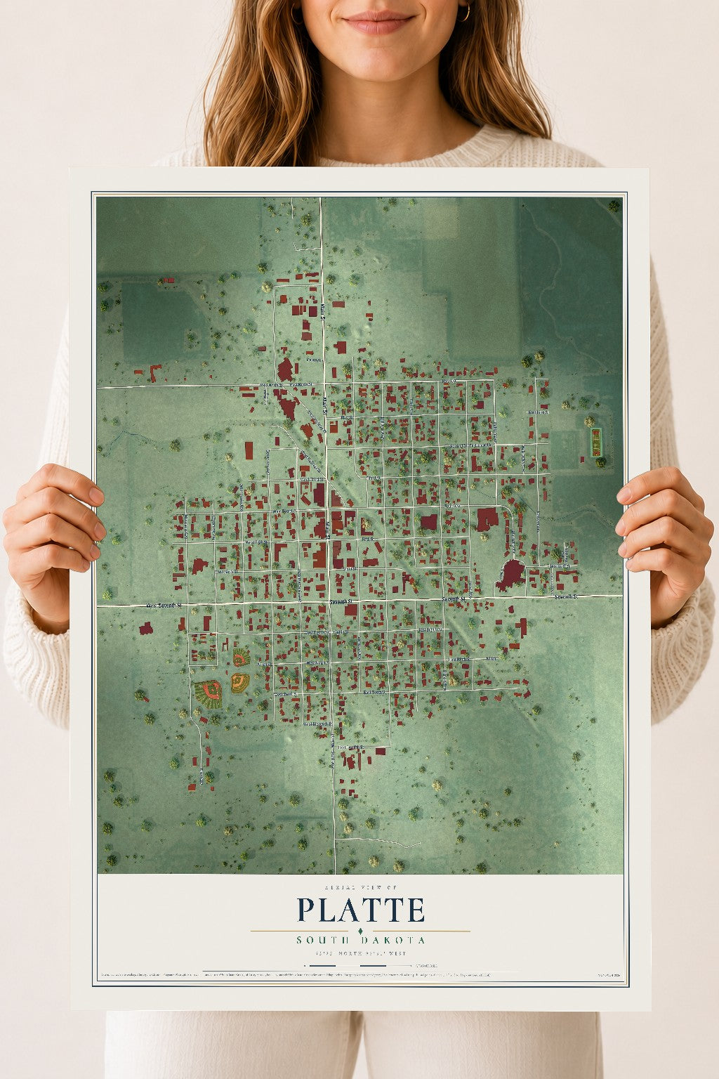 Map of Platte, South Dakota, 18 x 24 inch unframed archival matte print