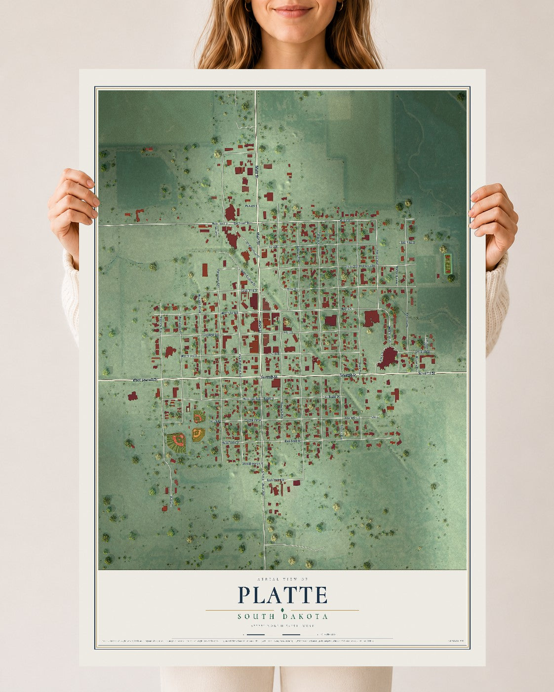 Map of Platte, South Dakota, 24 x 36 inch unframed archival matte print