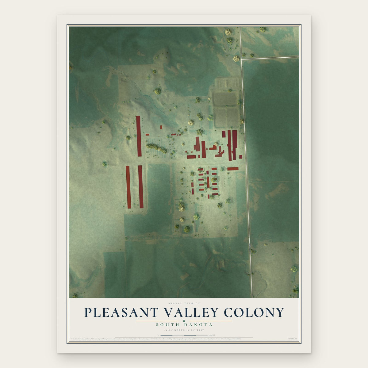 Pleasant Valley Colony, South Dakota map print, the full design
