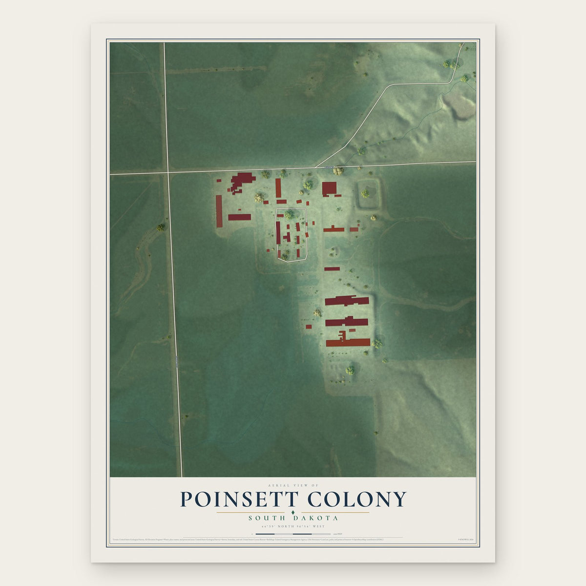 Poinsett Colony, South Dakota map print, the full design