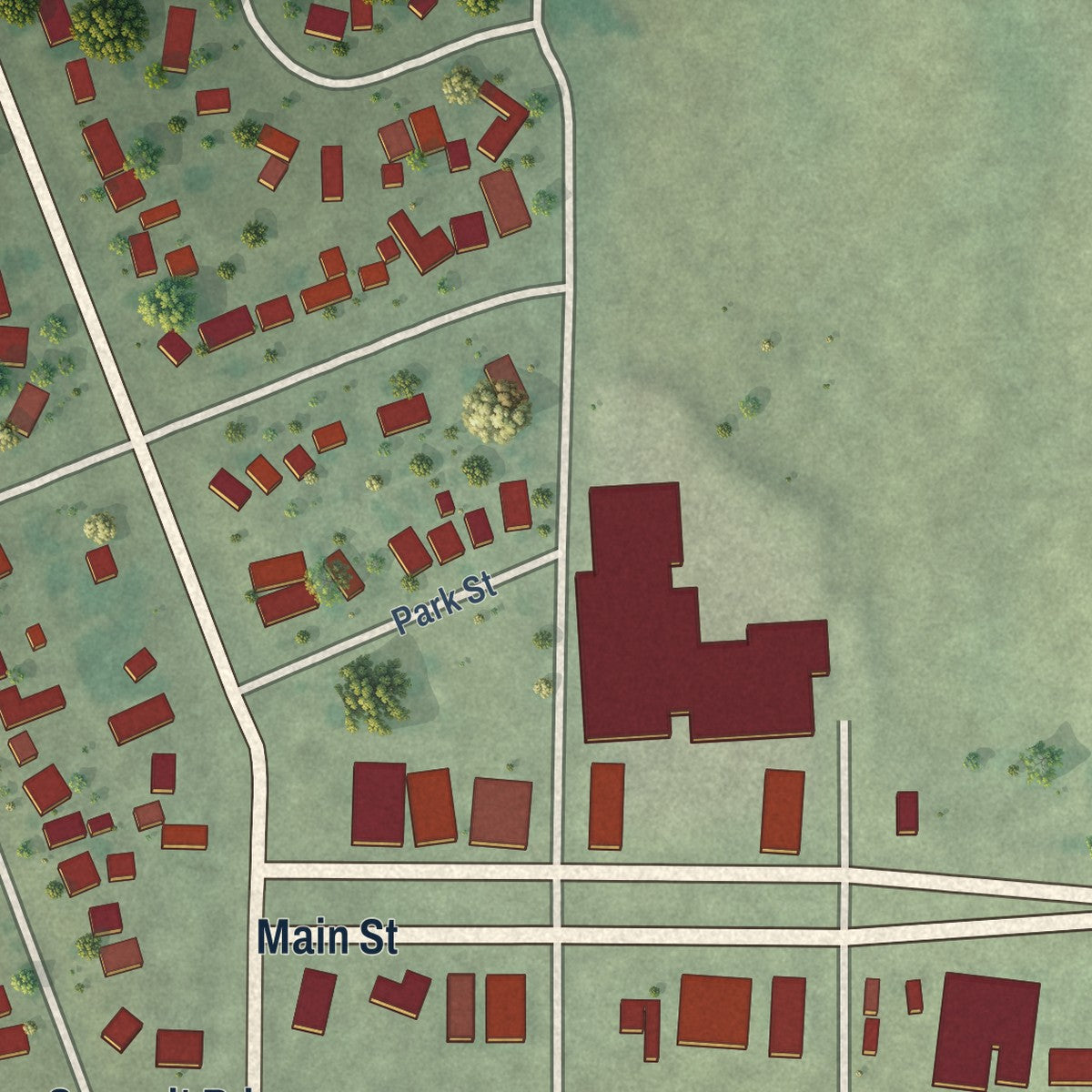 Second close-up of the map of Pollock, South Dakota print showing more streets and buildings