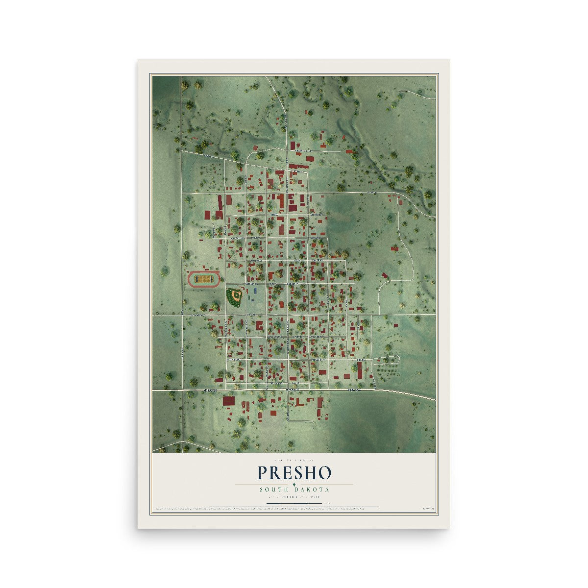 Map of Presho, South Dakota, 12 x 18 inch unframed archival matte print