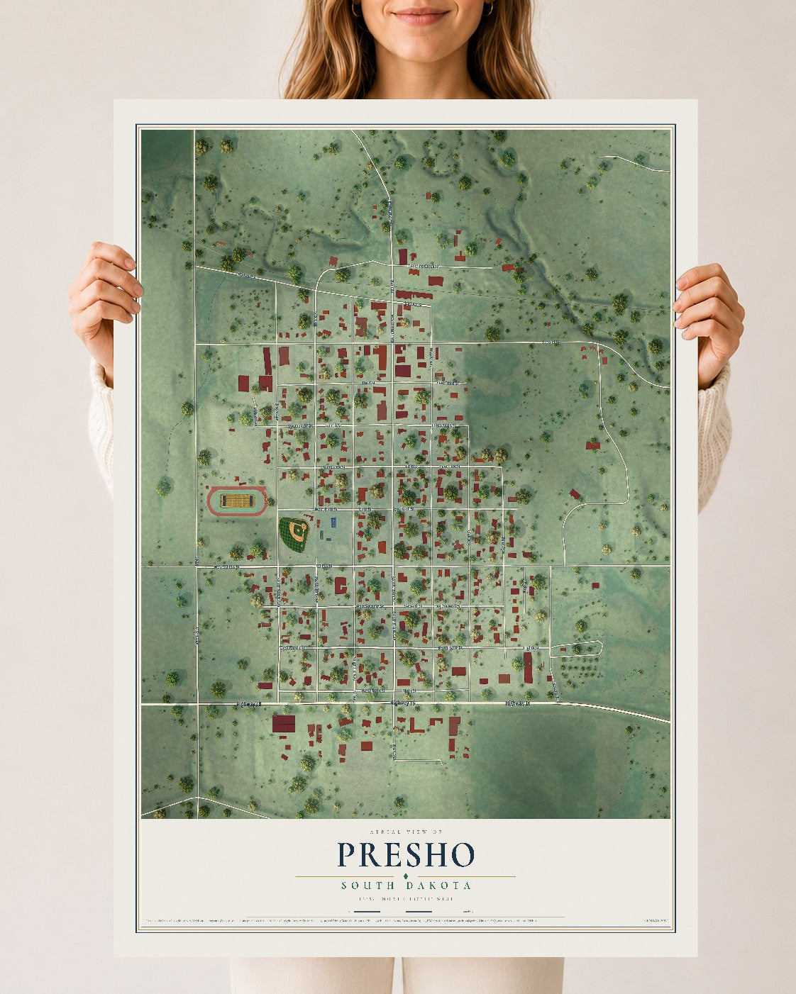 Map of Presho, South Dakota, 24 x 36 inch unframed archival matte print