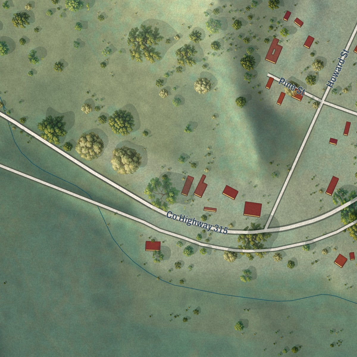 Second close-up of the map of Pringle, South Dakota print showing more streets and buildings
