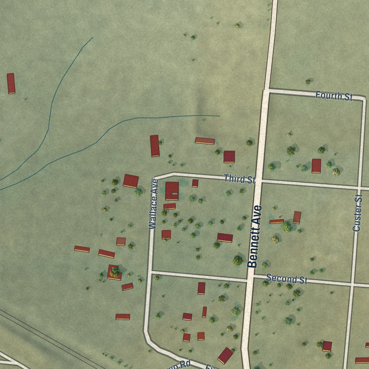 Close-up of the map of Provo, South Dakota print showing street and building detail