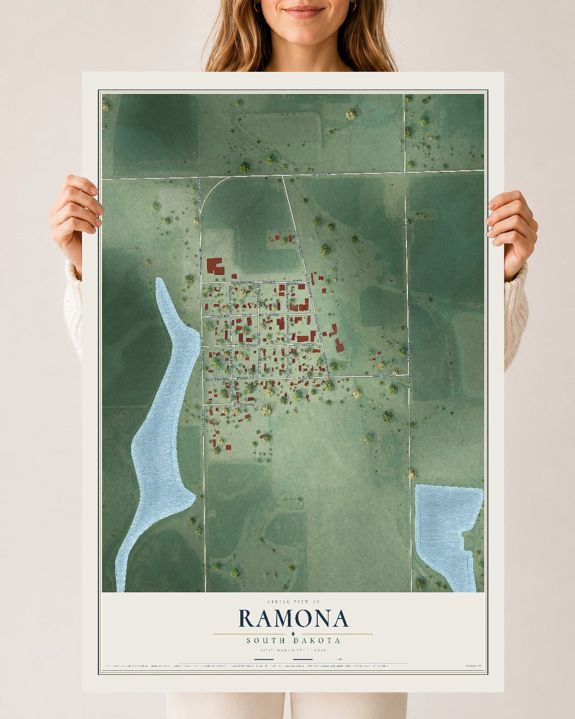 Map of Ramona, South Dakota, 24 x 36 inch unframed archival matte print
