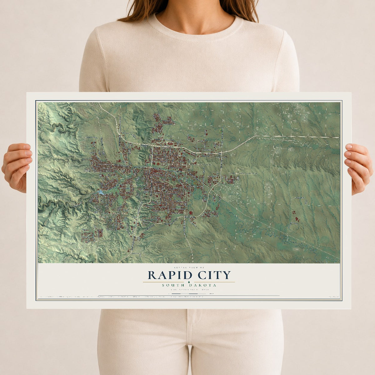 Map of Rapid City, South Dakota, 12 x 18 inch unframed archival matte print