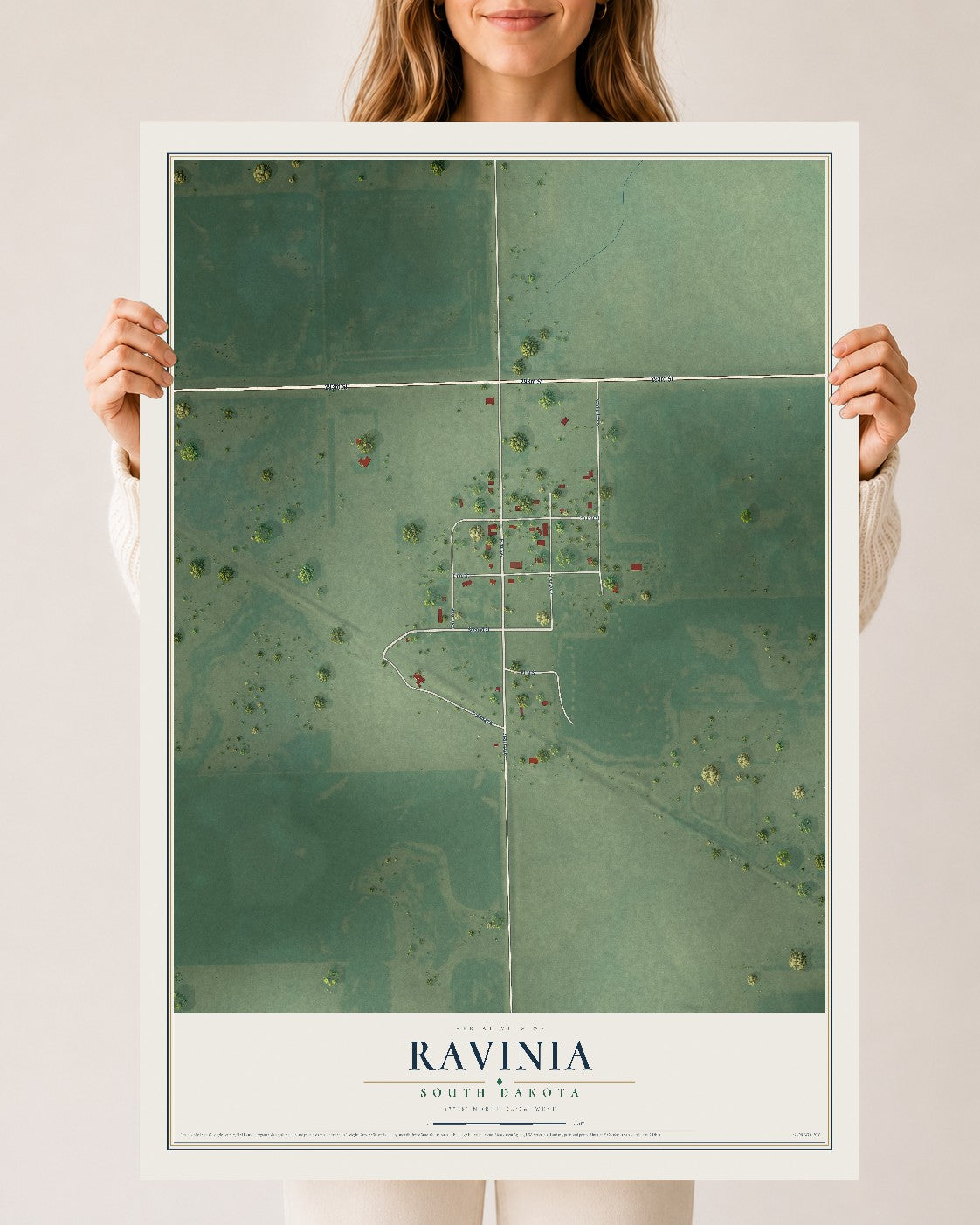 Map of Ravinia, South Dakota, 24 x 36 inch unframed archival matte print
