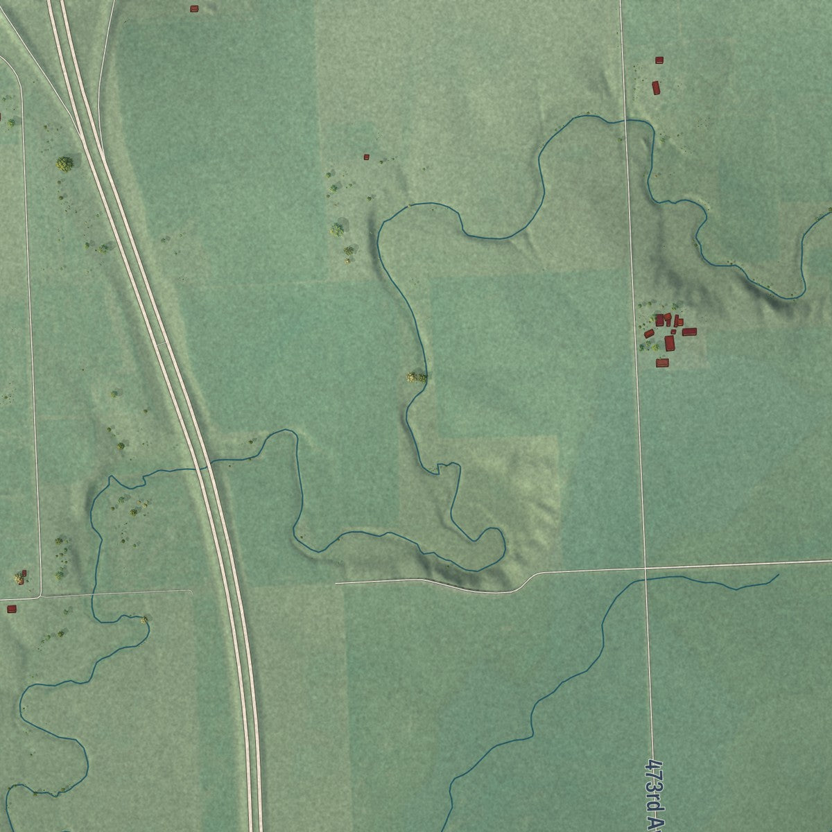 Close-up of the map of Red Willow Colony, South Dakota print showing street and building detail