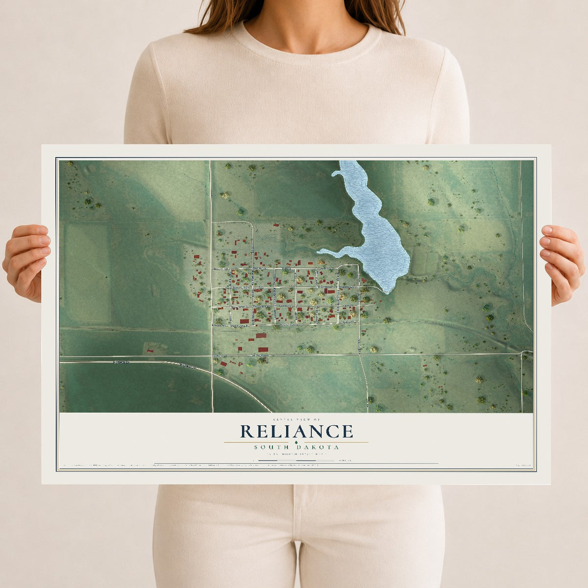 Map of Reliance, South Dakota, 12 x 18 inch unframed archival matte print