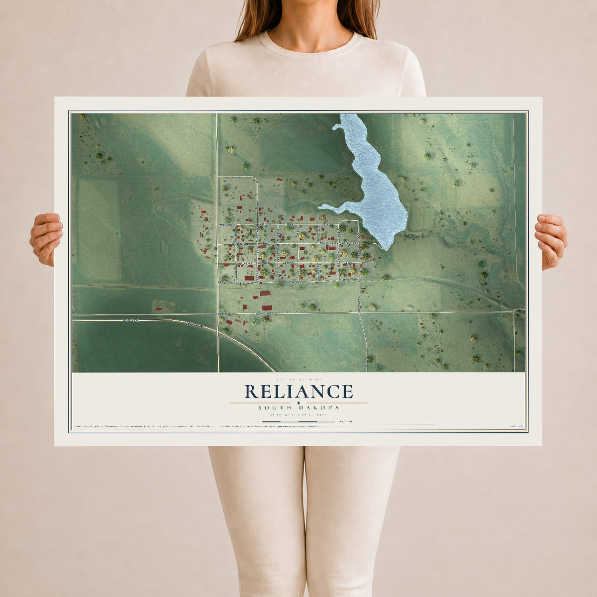 Map of Reliance, South Dakota, 24 x 36 inch unframed archival matte print