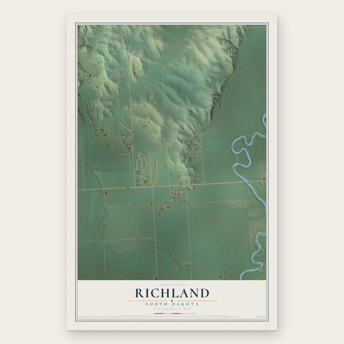 Richland, South Dakota map print, the full design