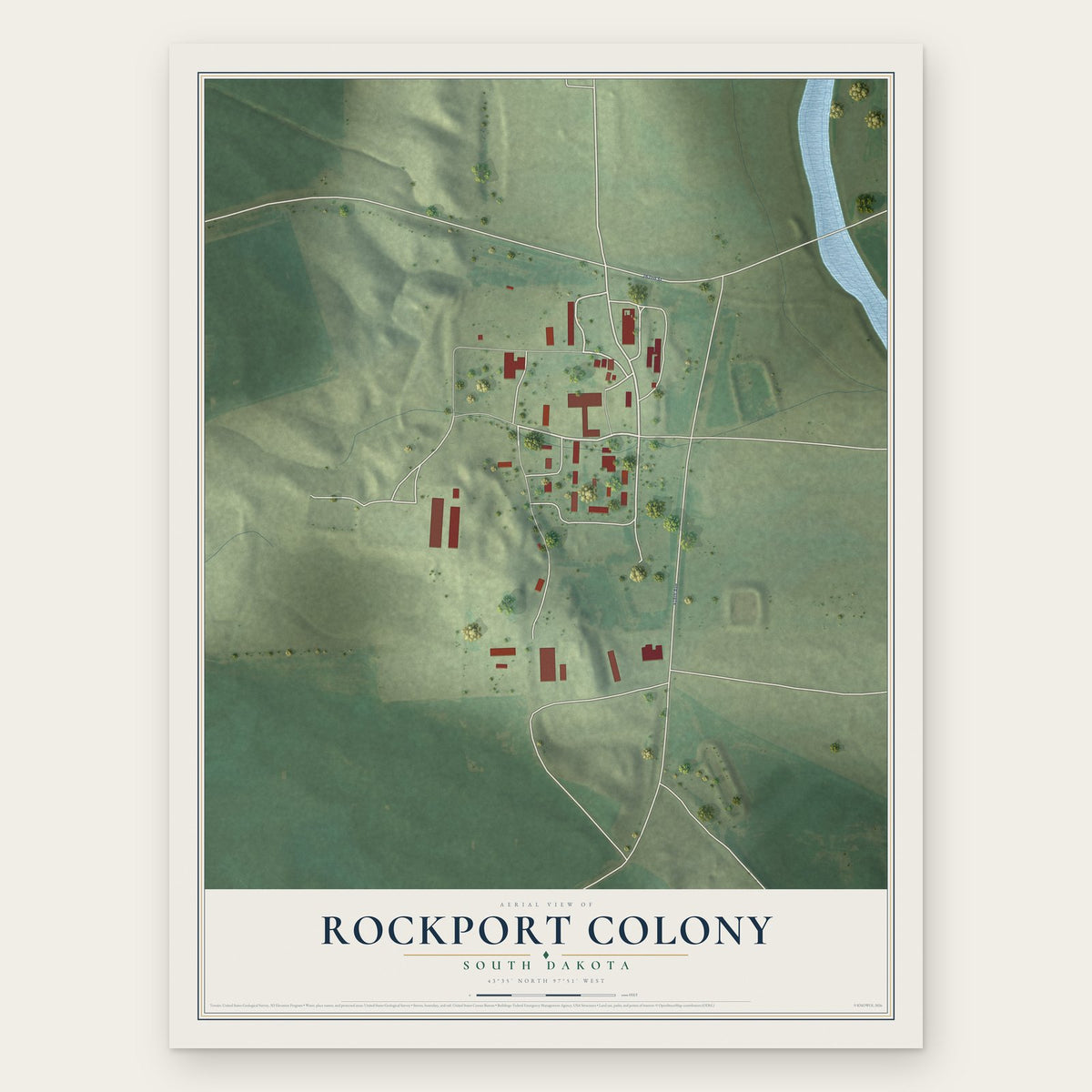 Rockport Colony, South Dakota map print, the full design