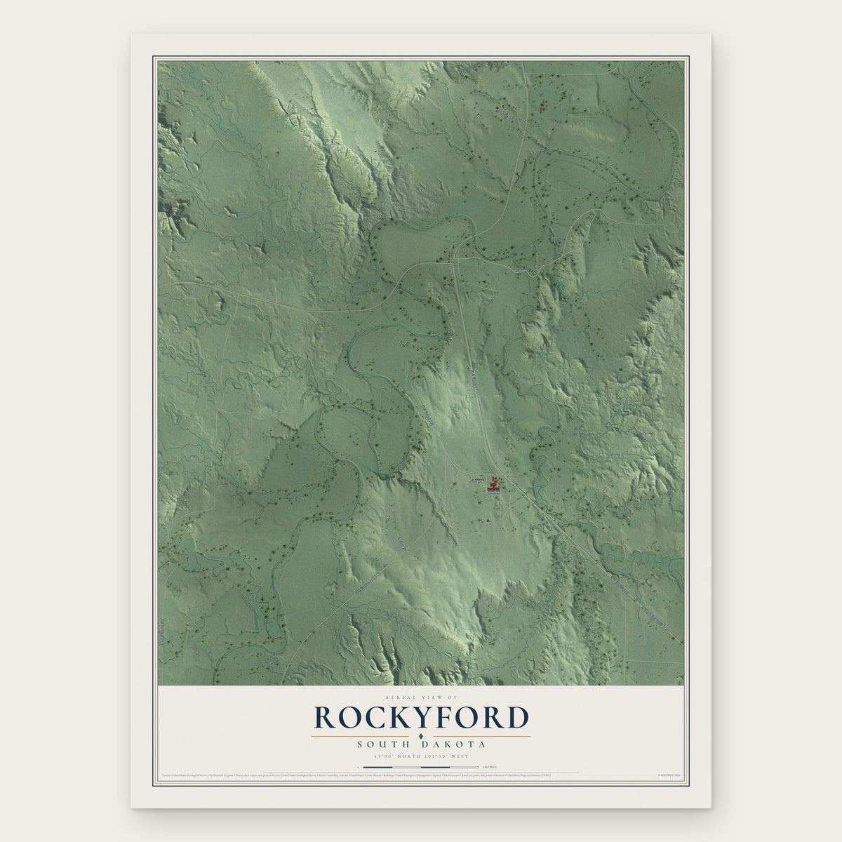 Rockyford, South Dakota map print, the full design