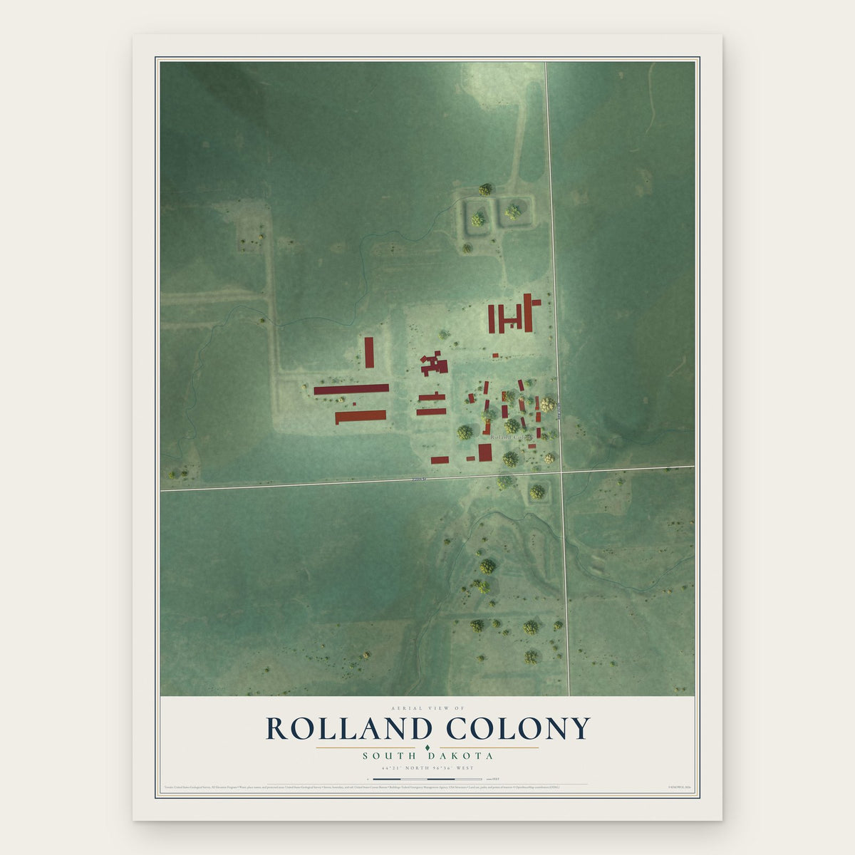 Rolland Colony, South Dakota map print, the full design