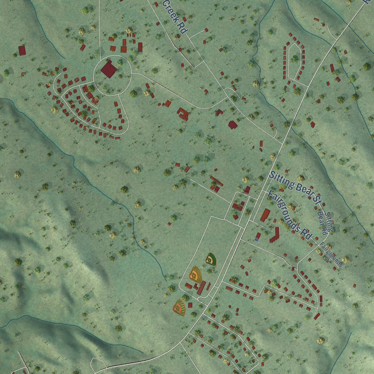 Close-up of the map of Rosebud, South Dakota print showing street and building detail
