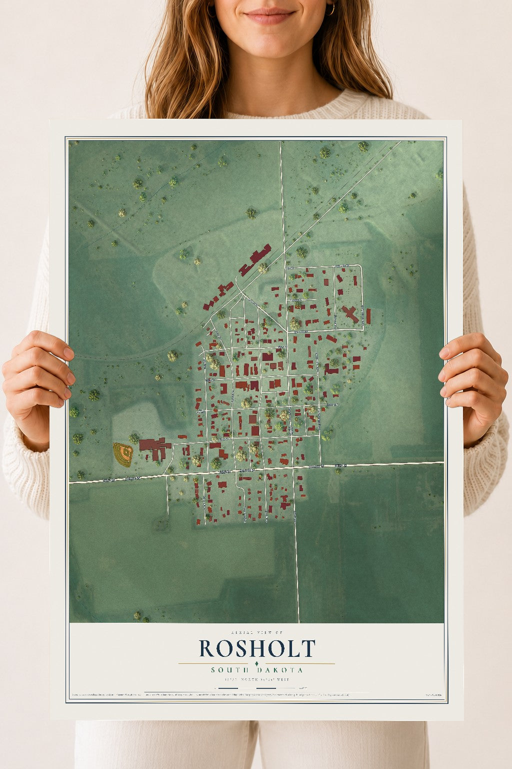 Map of Rosholt, South Dakota, 18 x 24 inch unframed archival matte print