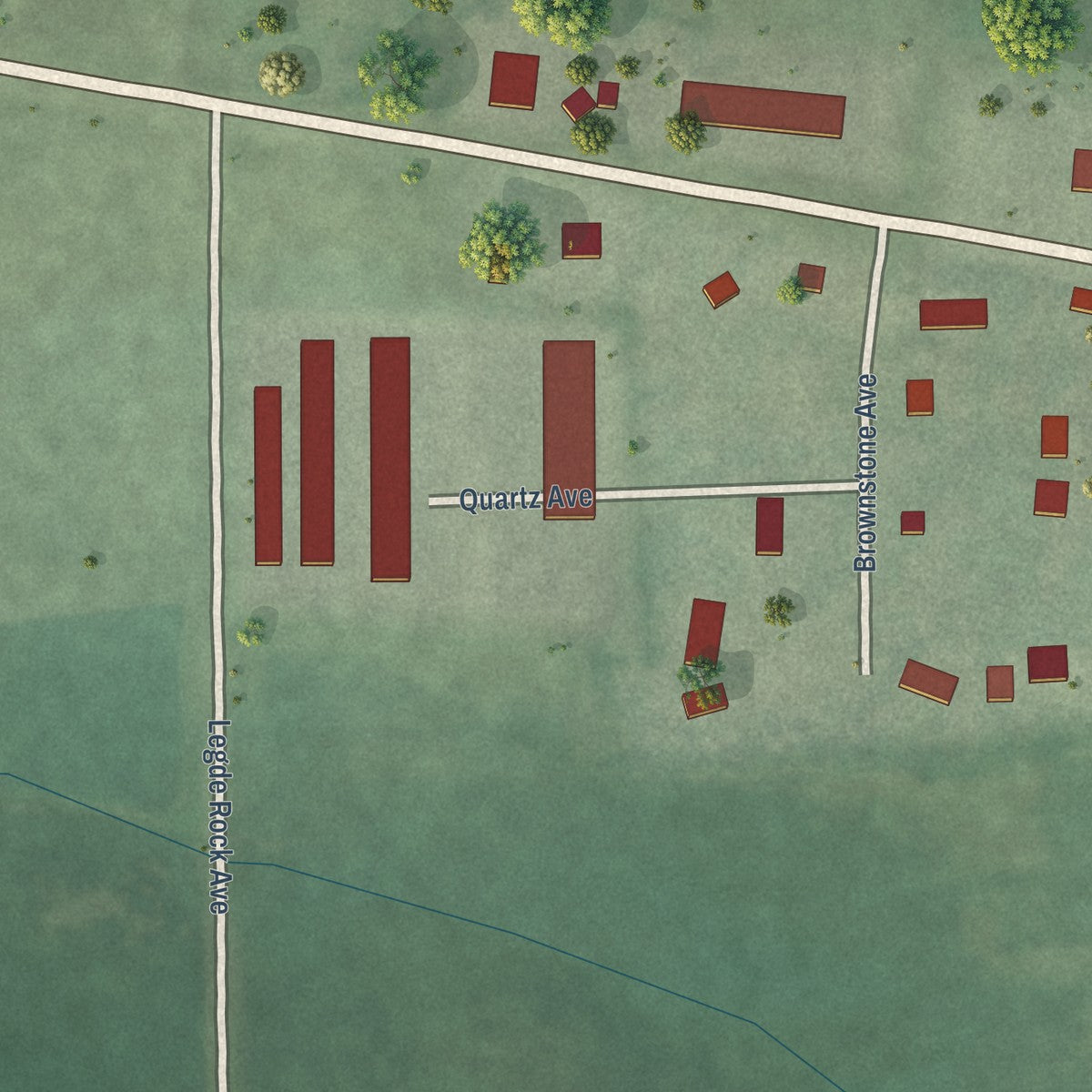 Close-up of the map of Rowena, South Dakota print showing street and building detail
