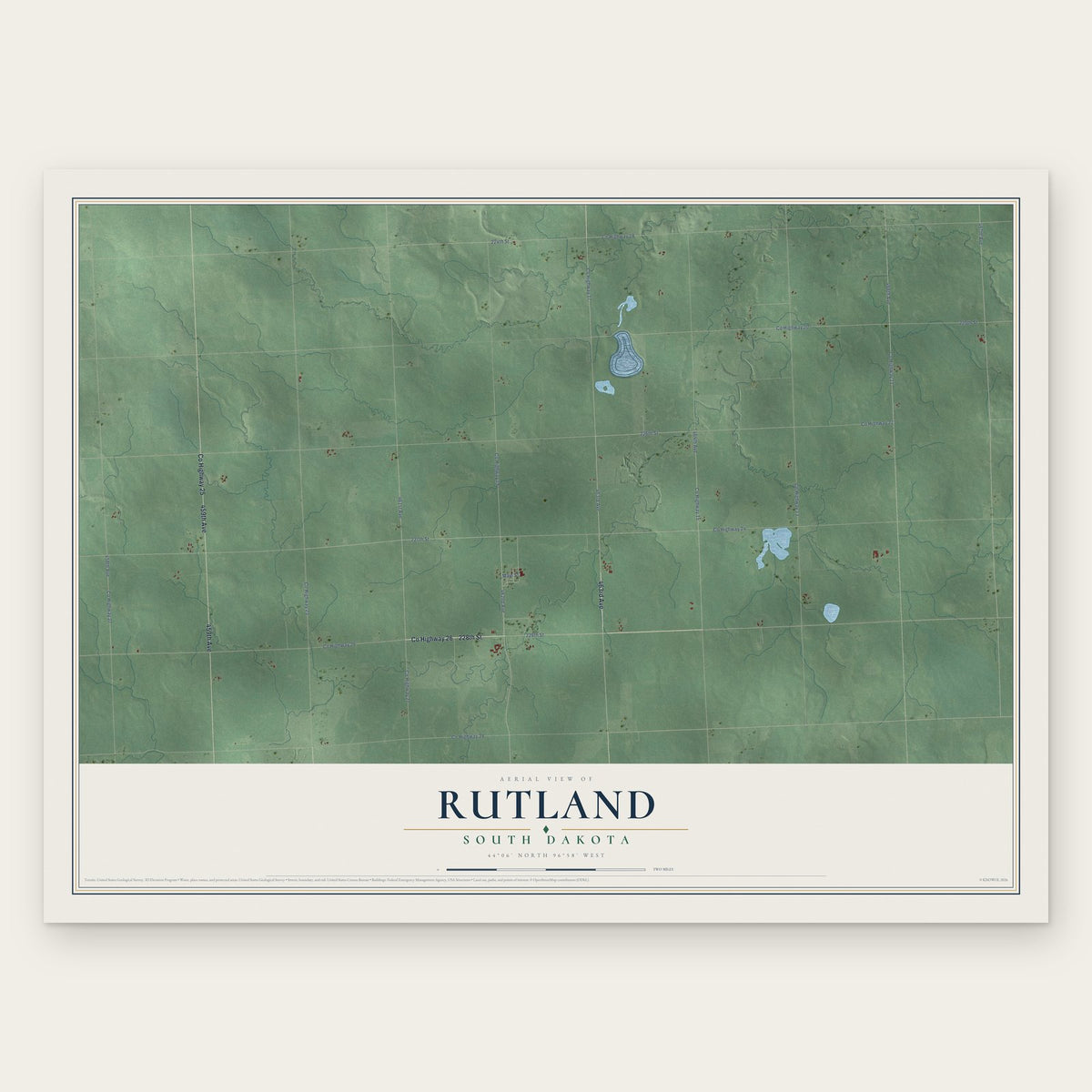 Rutland, South Dakota map print, the full design
