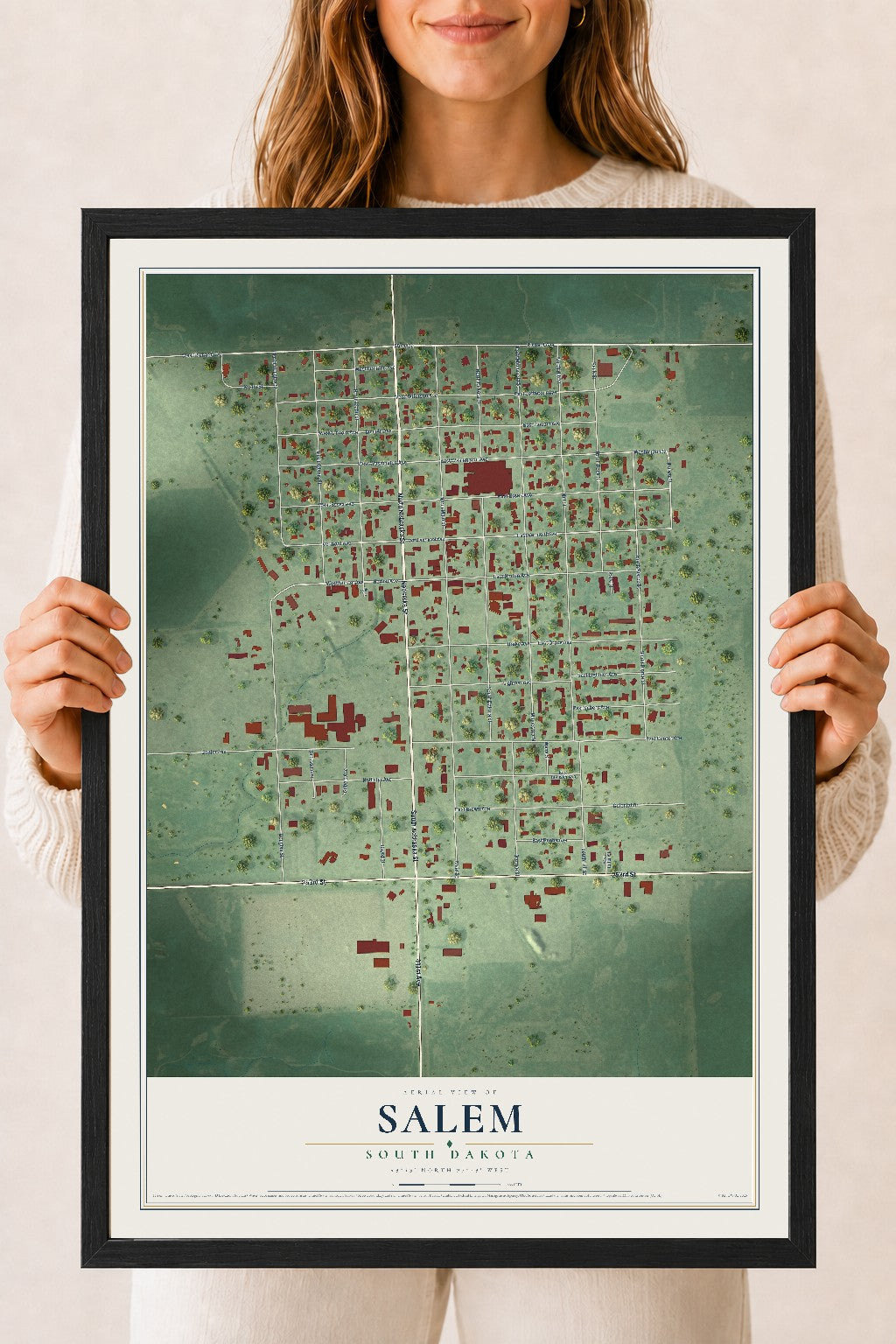 Map of Salem, South Dakota, 18 x 24 inch print in a black wood frame