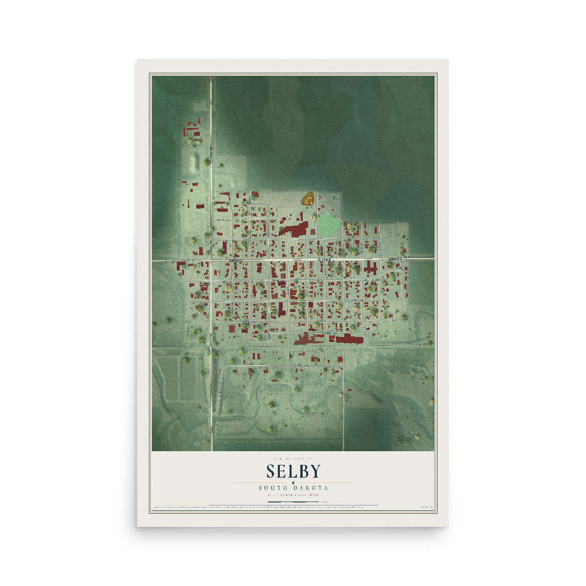 Map of Selby, South Dakota, 12 x 18 inch unframed archival matte print