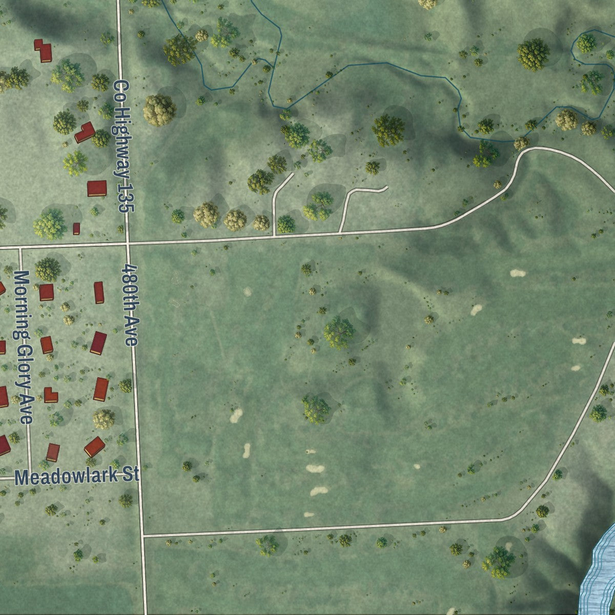 Close-up of the map of Shindler, South Dakota print showing street and building detail