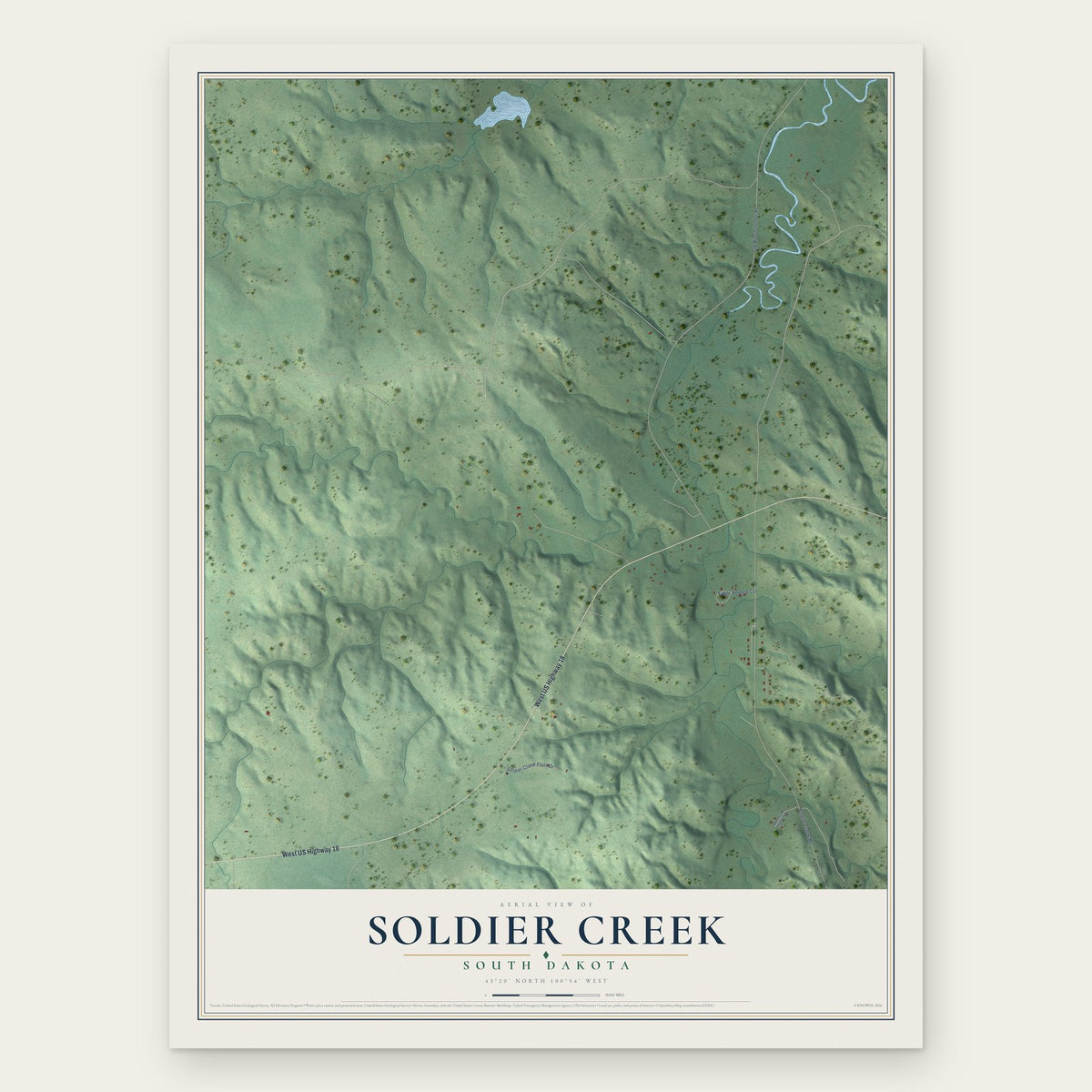 Soldier Creek, South Dakota map print, the full design
