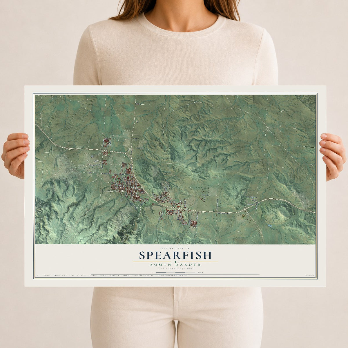 Map of Spearfish, South Dakota, 12 x 18 inch unframed archival matte print