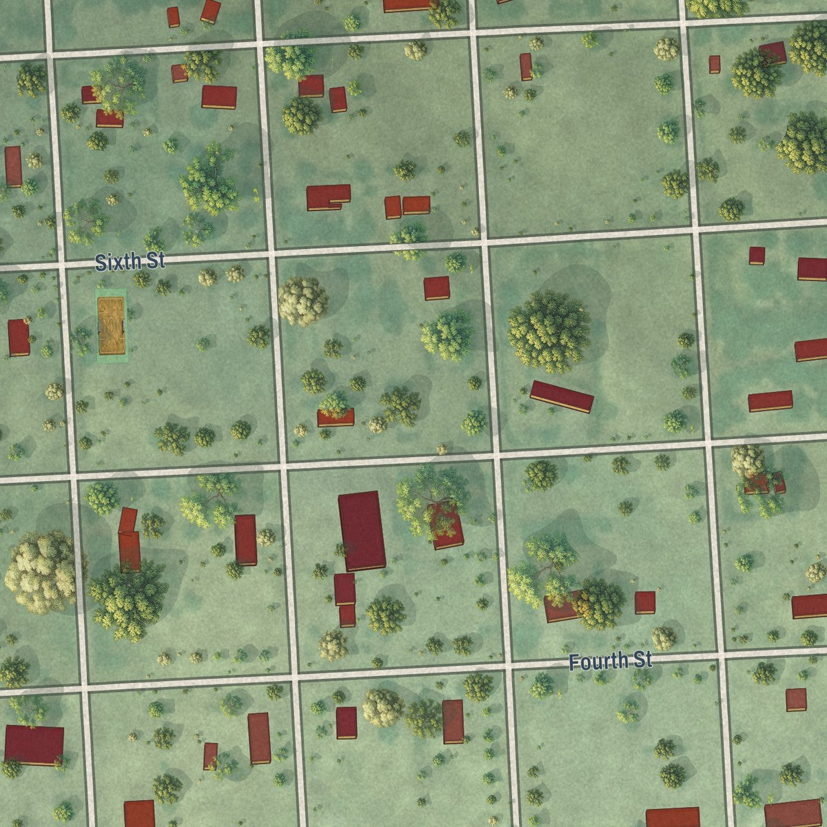 Close-up of the map of Spencer, South Dakota print showing street and building detail