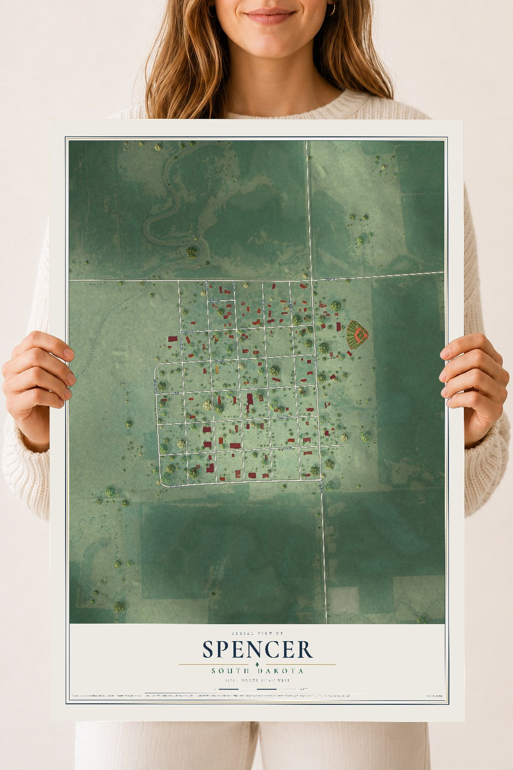 Map of Spencer, South Dakota, 18 x 24 inch unframed archival matte print