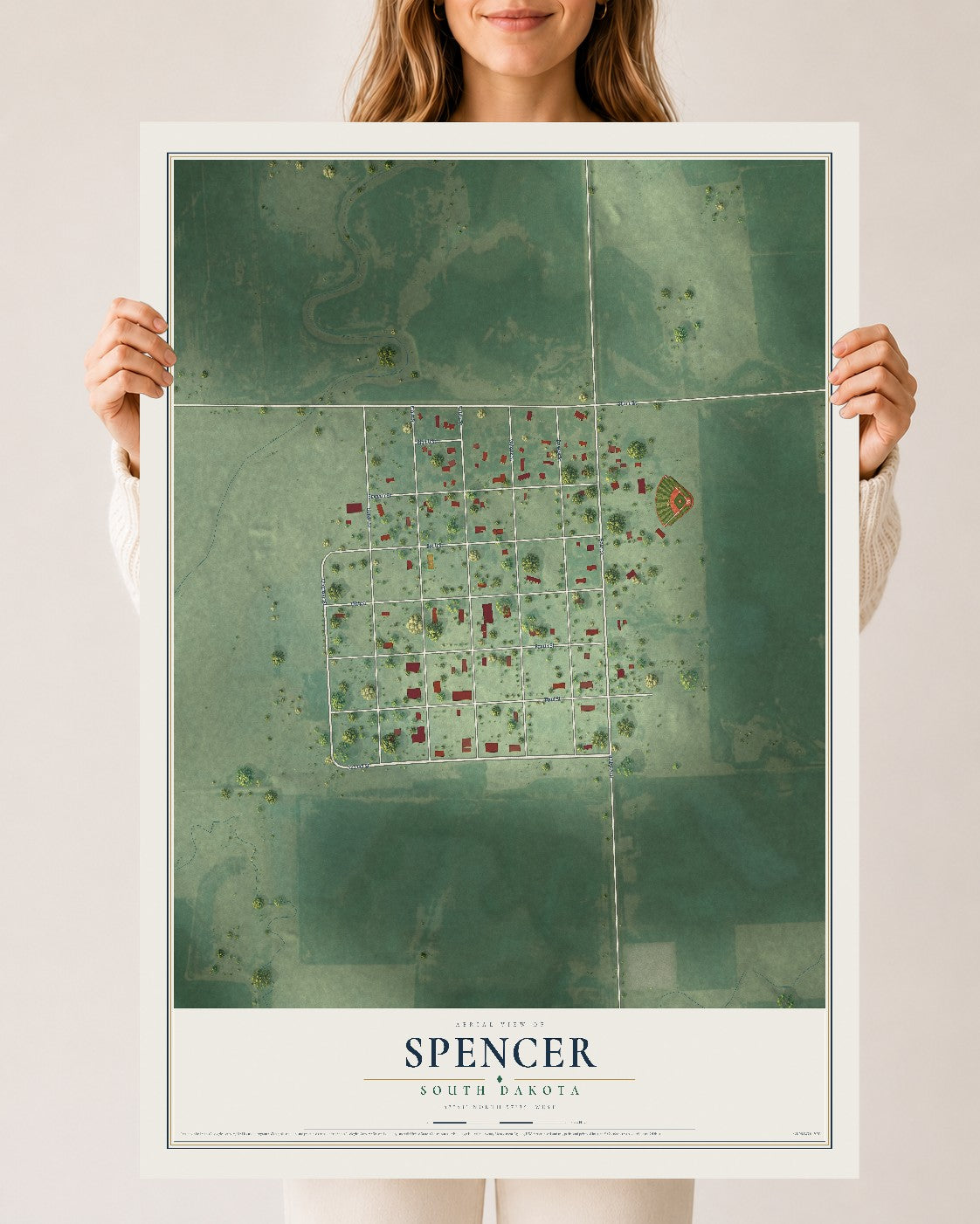 Map of Spencer, South Dakota, 24 x 36 inch unframed archival matte print
