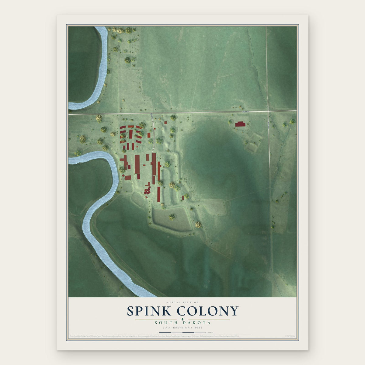 Spink Colony, South Dakota map print, the full design